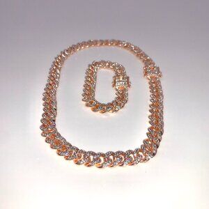 Rose Gold 13mm CZ Diamond Fully Iced-Out Cuban Link Chain and Bracelet